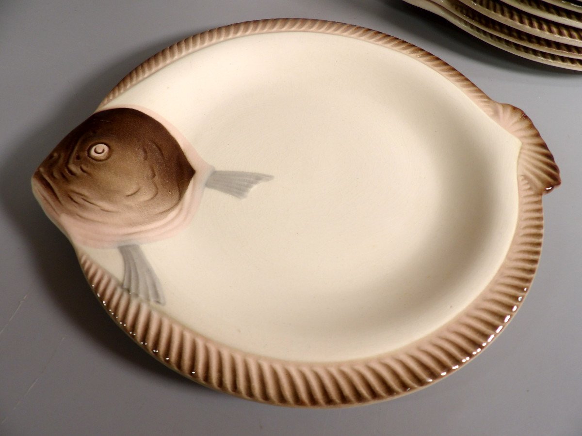 26-piece Fish And Shellfish Service In Crackle Earthenware By Longwy, Copenhagen Model-photo-5