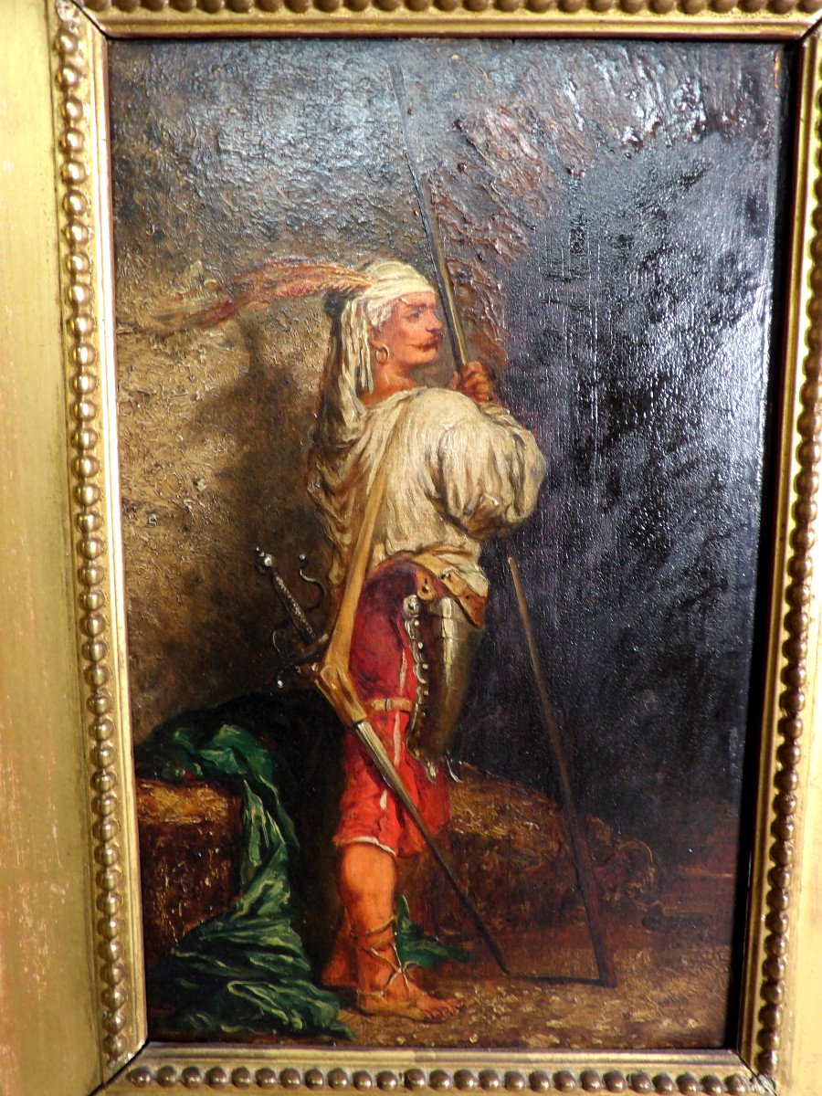 Huile sur Bois  "Jeune Garde Orientaliste" par Jean CAROLUS (1814-1897)-photo-2