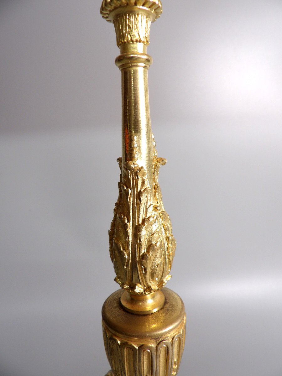 Napoleon III Period Candlestick In Gilded Bronze And Marble Mounted As A Lamp-photo-4