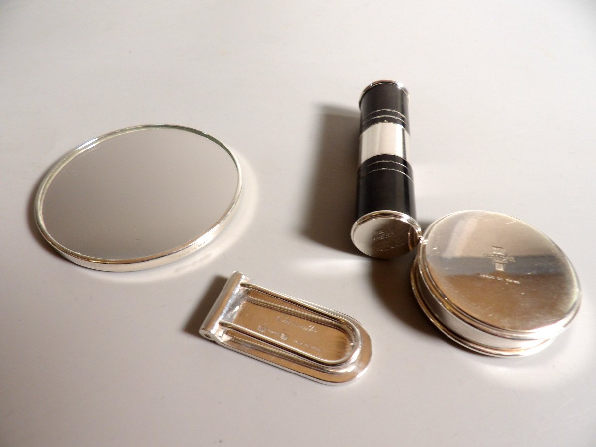 Mirror, Pillbox, Money Clip And Spray Set By Cristofle - "talisman" Range-photo-2