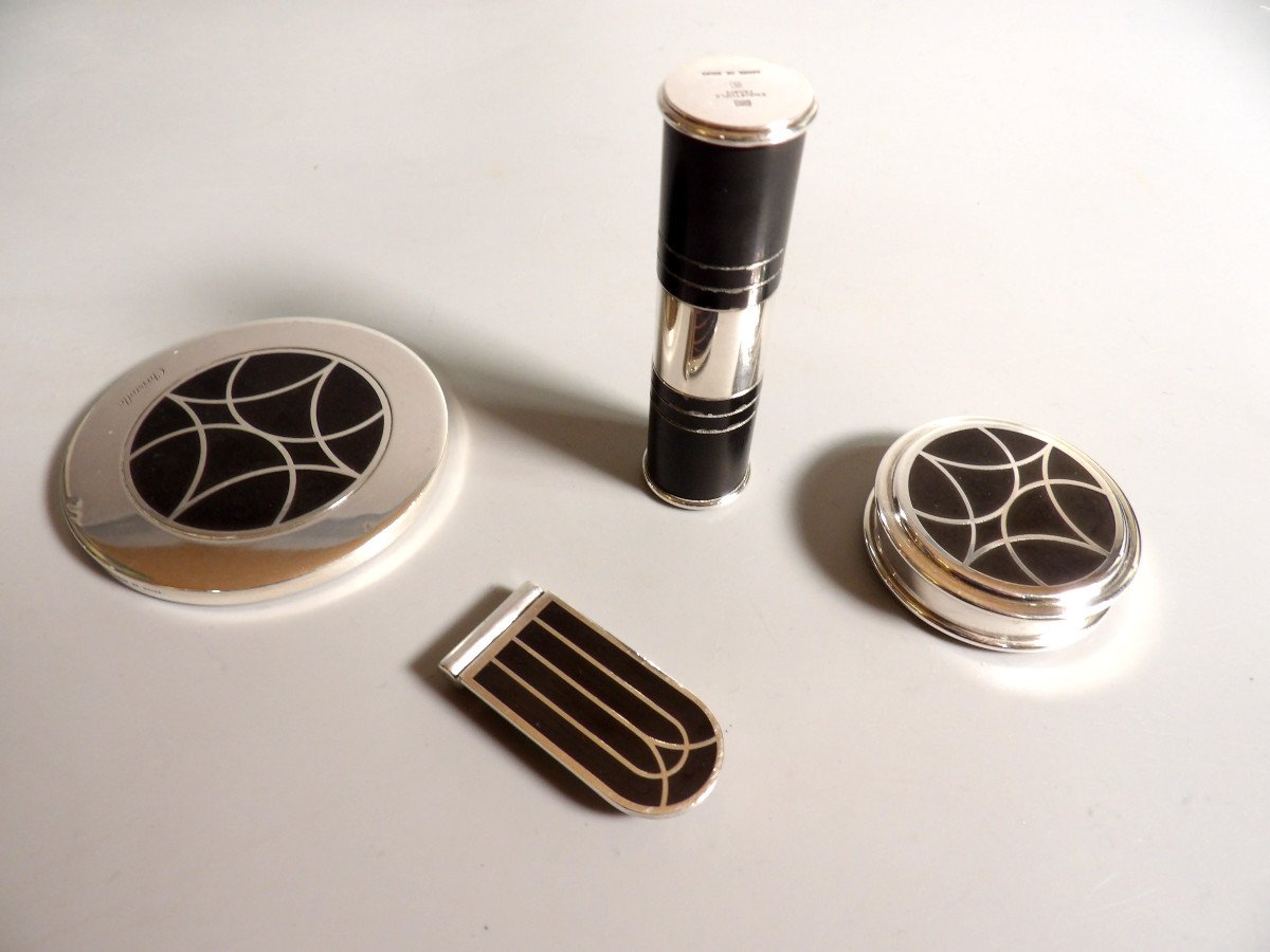 Mirror, Pillbox, Money Clip And Spray Set By Cristofle - "talisman" Range