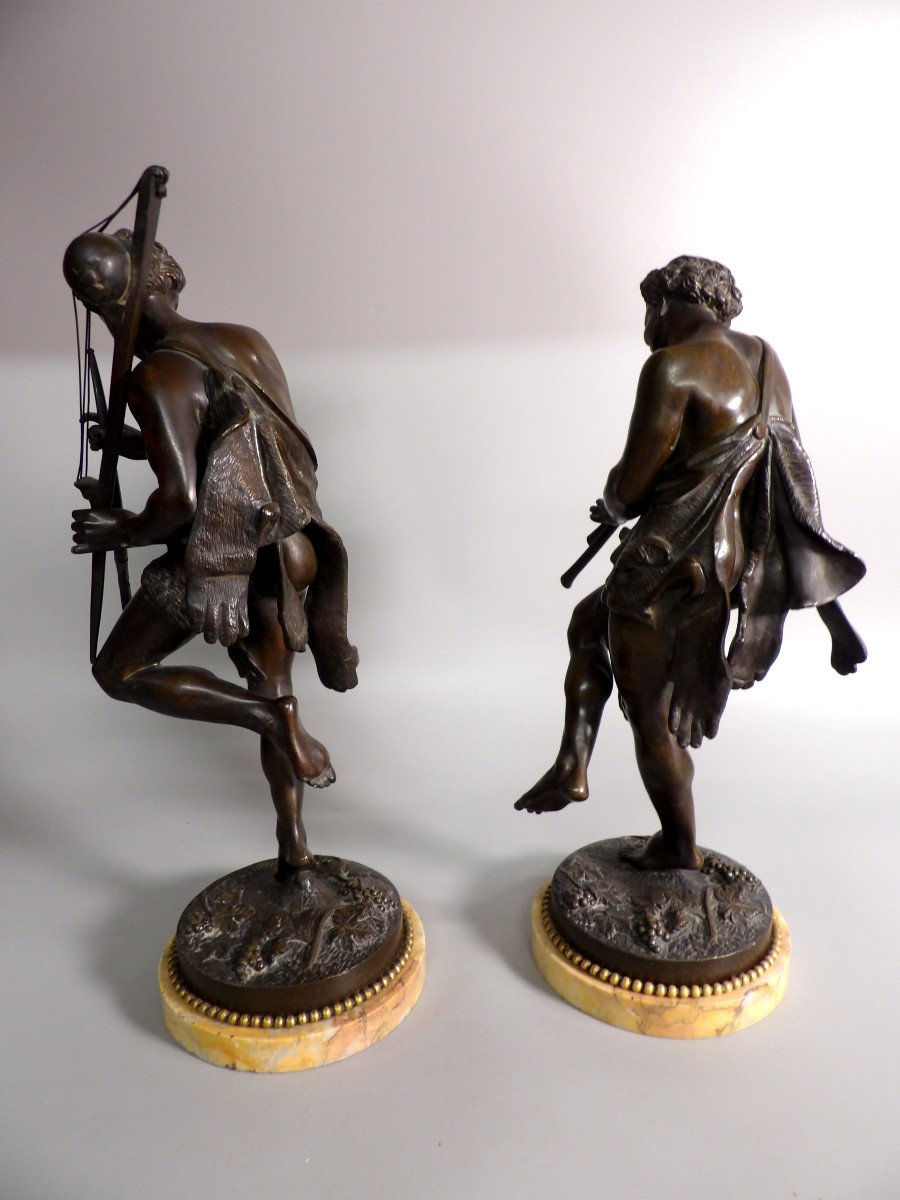 Pair Of Bronzes On Marble Base "the Musician And The Archer" By Jean-louis Gregoire (1840-1890)-photo-4