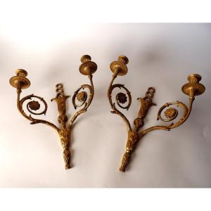 Pair Of Louis XVI Style Double Fire Wall Sconces