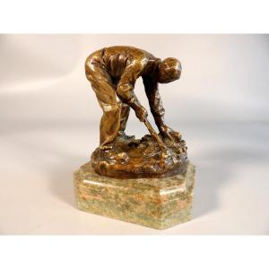 Bronze On Marble Base "the Peasant" By Jules Dalou