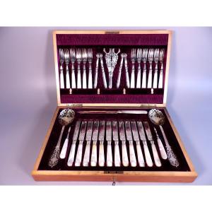 32 Piece Silver Dessert Set - Victorian Sheffield Pattern