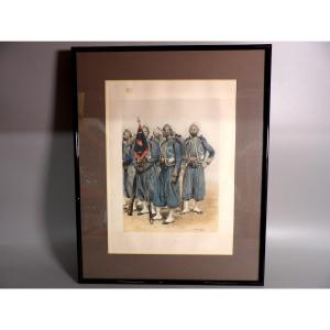 Polychrome Engraving By Edouard Detaille (1848-1912) - Riflemen