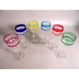 Set Of 6 Colored Roemers Glasses From The Saint-louis Brand, "trianon" Model