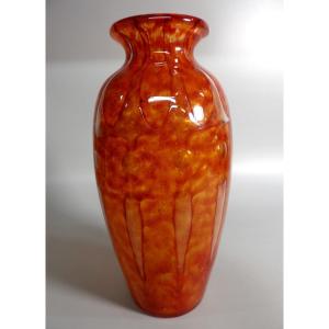 Large Vase In Translucent Pressed Molded Glass By Verlys