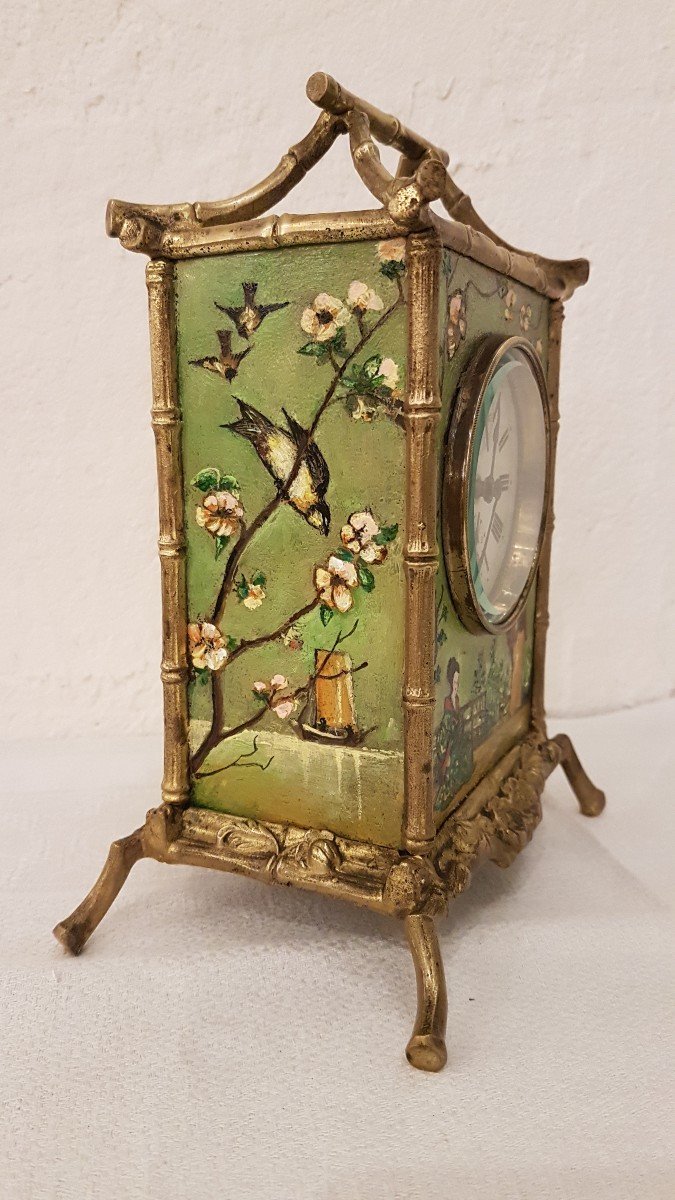 Clock Clock In Art Nouveau Polychrome Painted Sheet Metal-photo-3