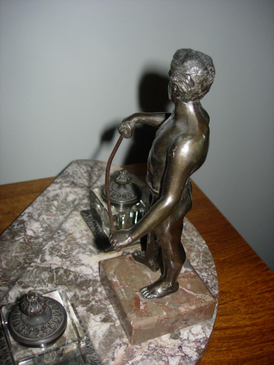 Bronze And Marble Inkwell Character-photo-2