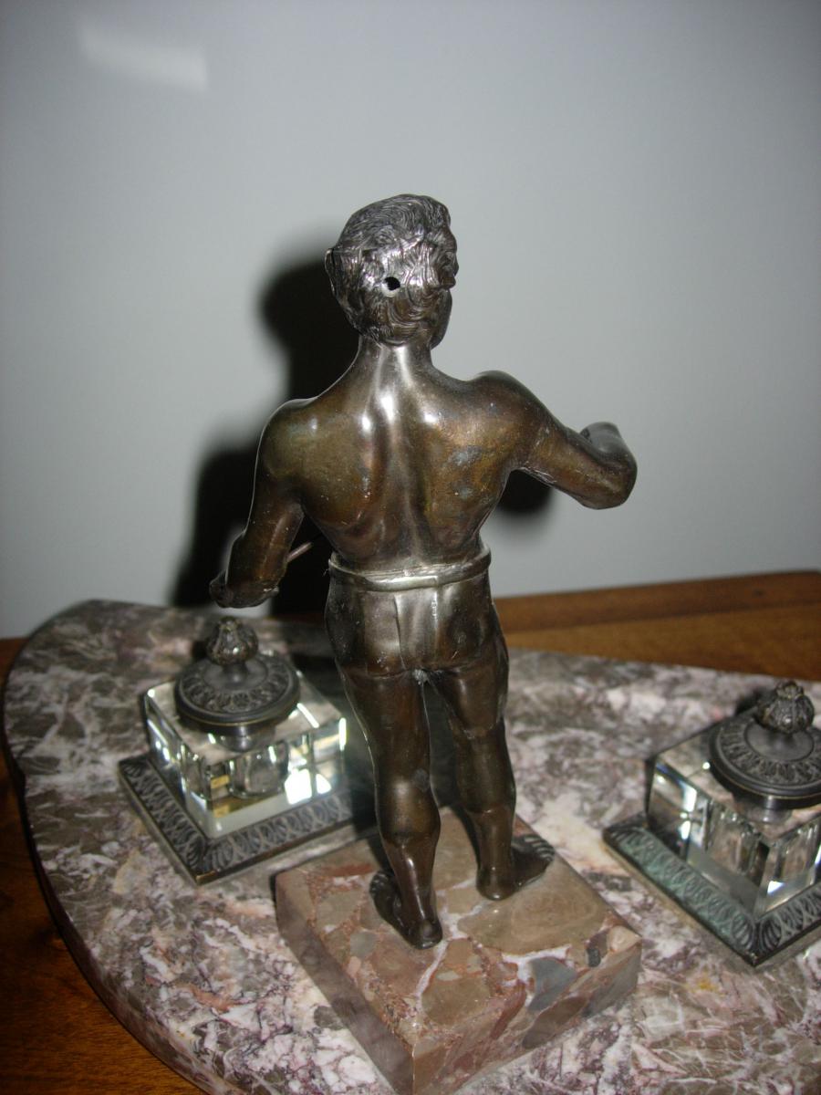 Bronze And Marble Inkwell Character-photo-3