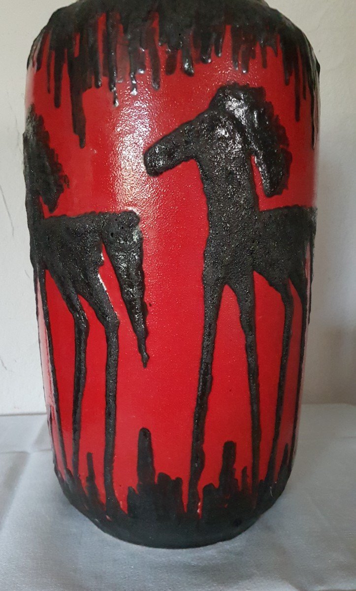 Large Ceramic Pottery Vase From Scheurich Germany, Horse Decor.-photo-7