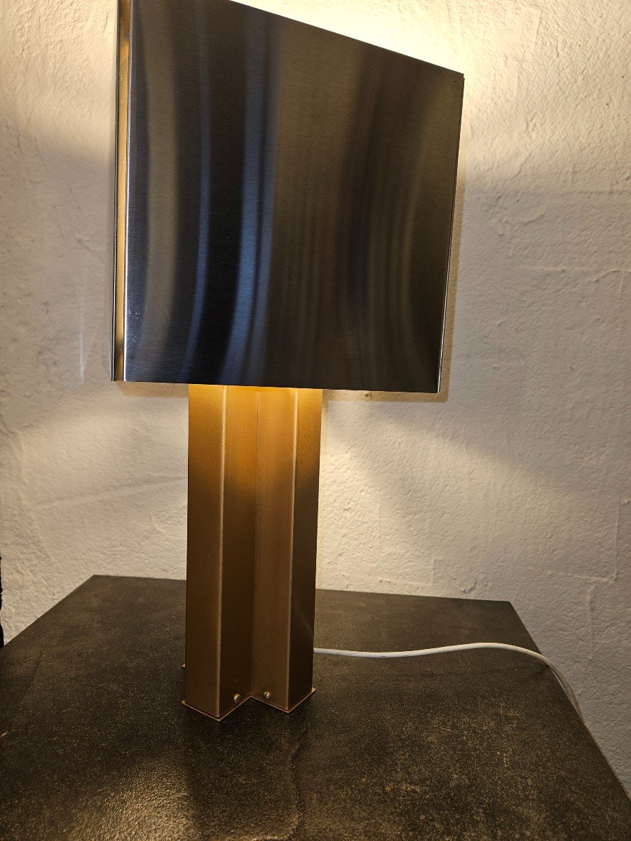 Lampe Métal Chrome Et Métal Doré Année 1970-photo-2