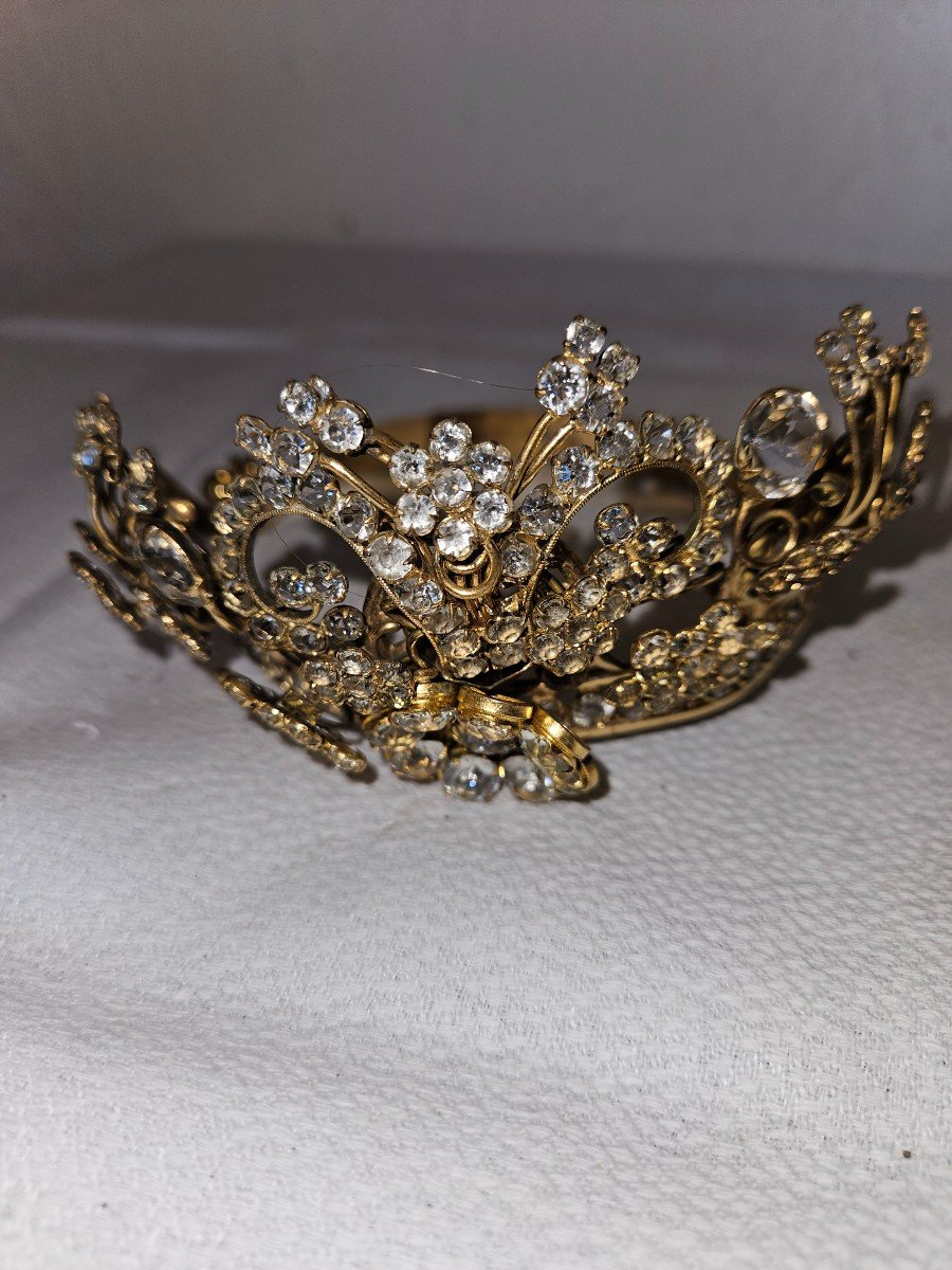  Crown Of Religious Statue In Brass And Rhinestones - 19th --photo-5