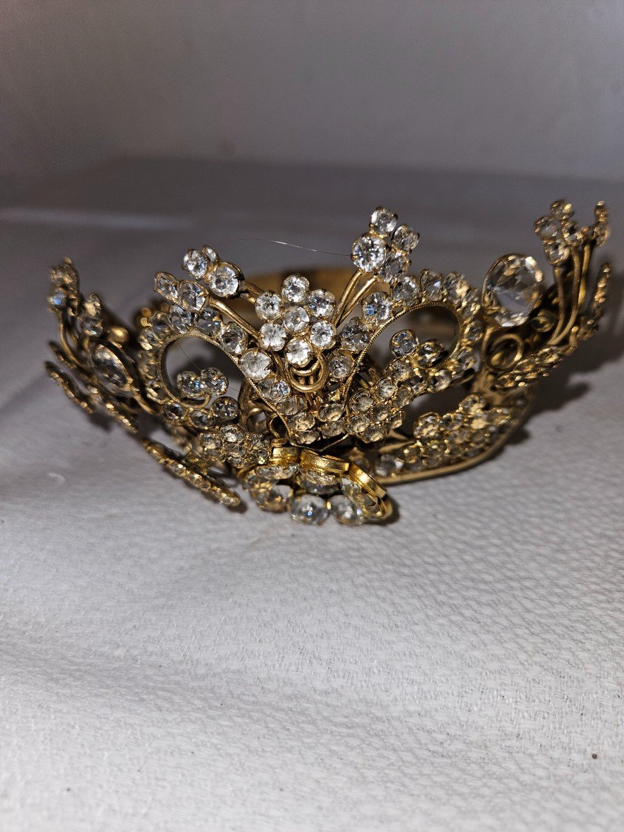 Couronne De Statue Religieuse En Laiton Et Strass - époque 19ème --photo-5