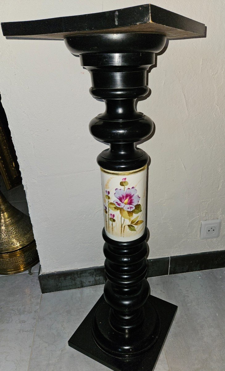 Napoleon III Sellette Column - 19th Century - In Wood And Ceramic.-photo-1