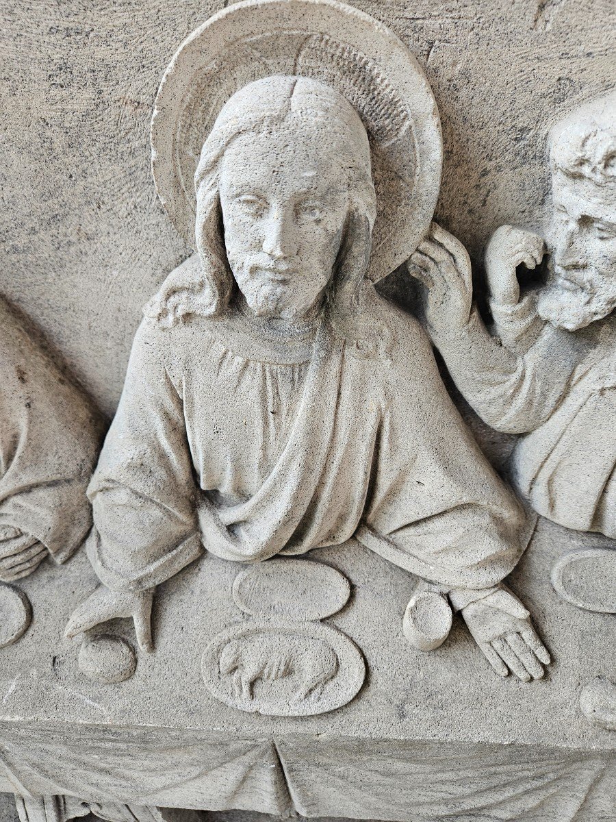 Sculpture Bas Relief En Pierre - époque  Début 19ème - Repas La Cène De Jésus-photo-3