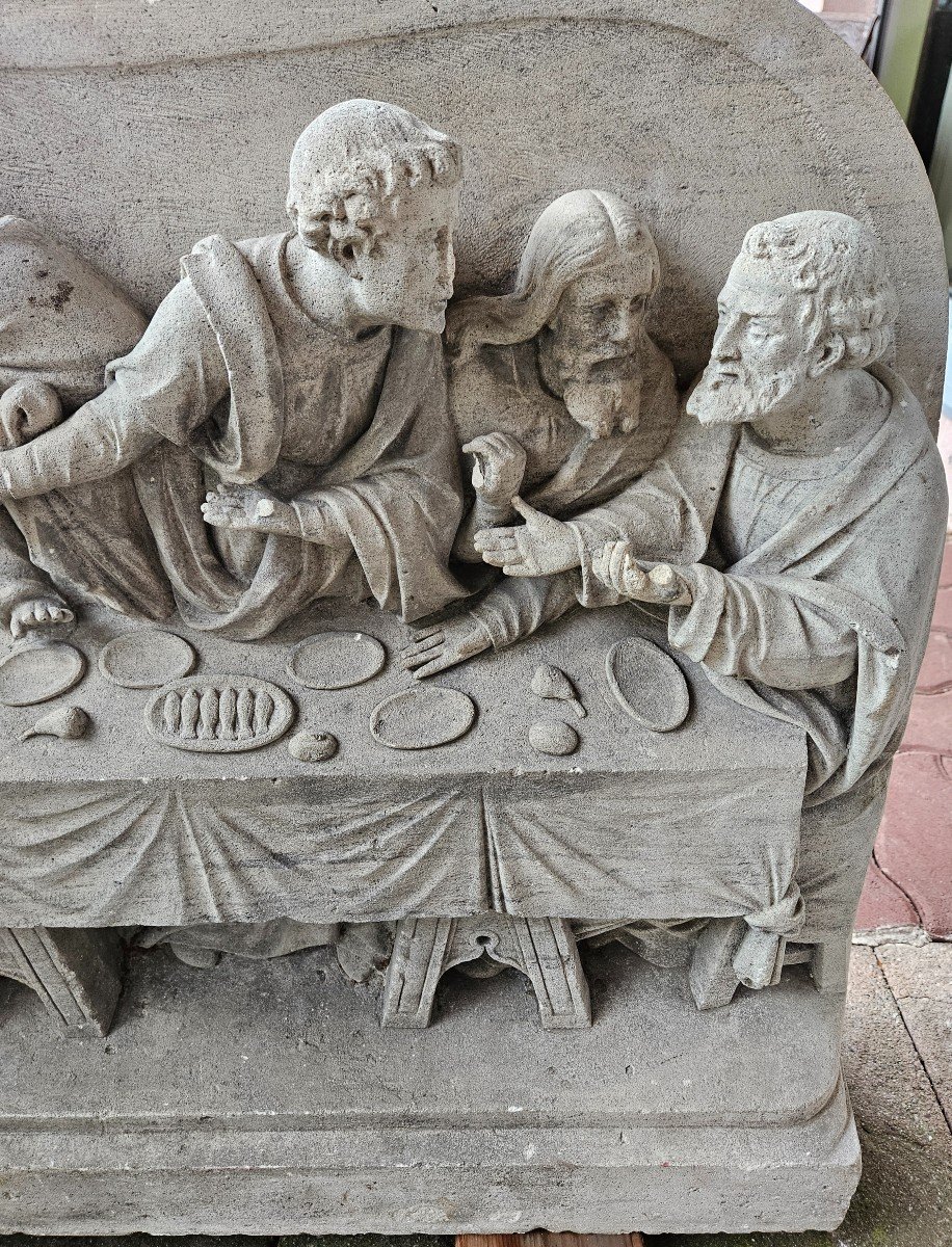 Sculpture Bas Relief En Pierre - époque  Début 19ème - Repas La Cène De Jésus-photo-4