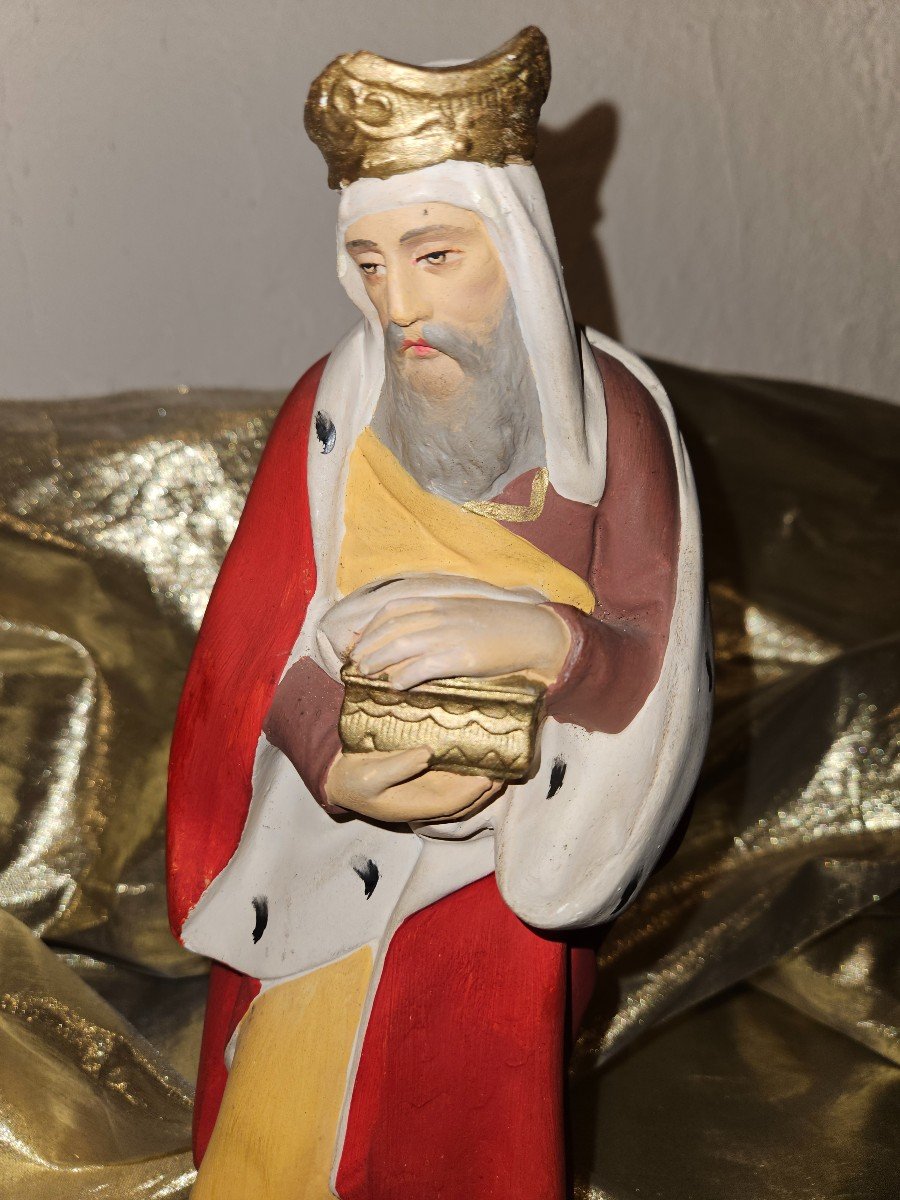 Nativity Scene Figure - Polychrome Plaster - Three Kings - Height 31cm --photo-2