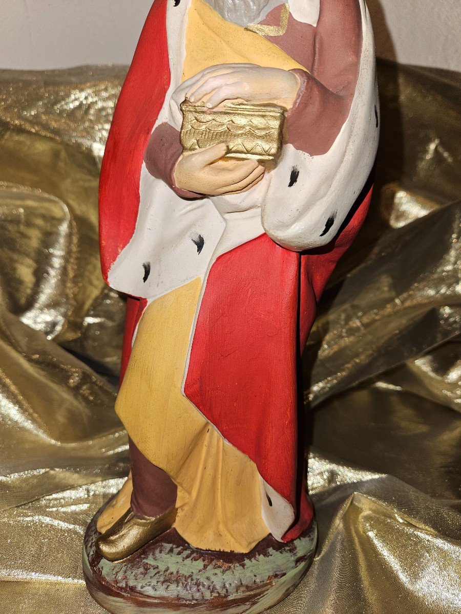 Nativity Scene Figure - Polychrome Plaster - Three Kings - Height 31cm --photo-3