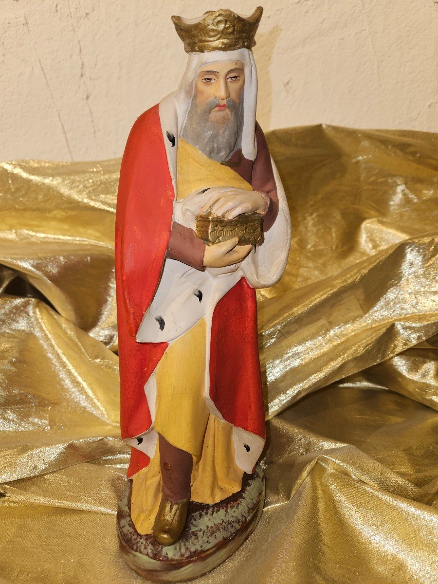 Nativity Scene Figure - Polychrome Plaster - Three Kings - Height 31cm --photo-4