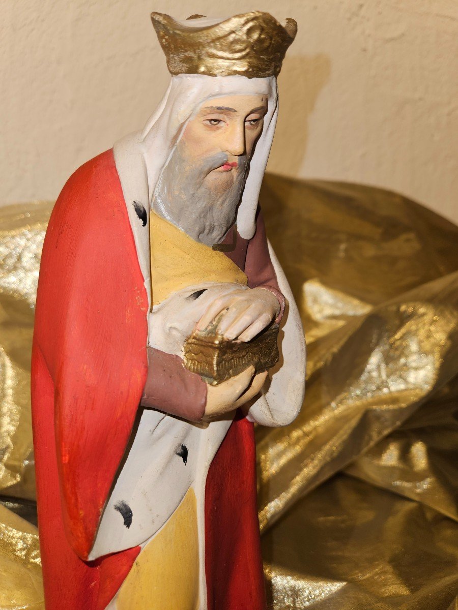 Nativity Scene Figure - Polychrome Plaster - Three Kings - Height 31cm --photo-1