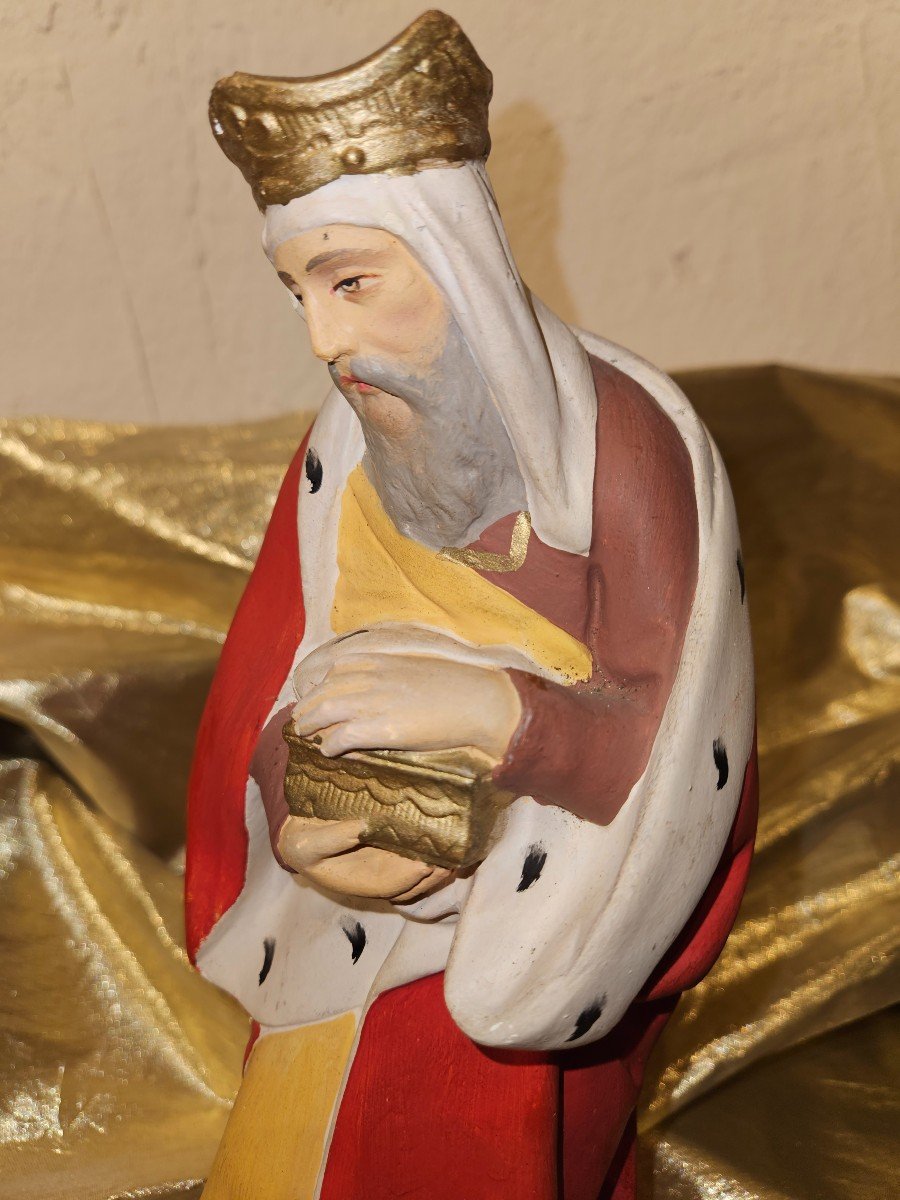 Nativity Scene Figure - Polychrome Plaster - Three Kings - Height 31cm --photo-4