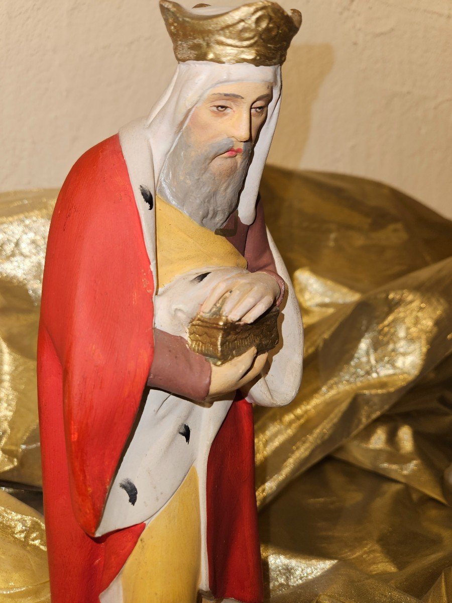 Nativity Scene Figure - Polychrome Plaster - Three Kings - Height 31cm --photo-6