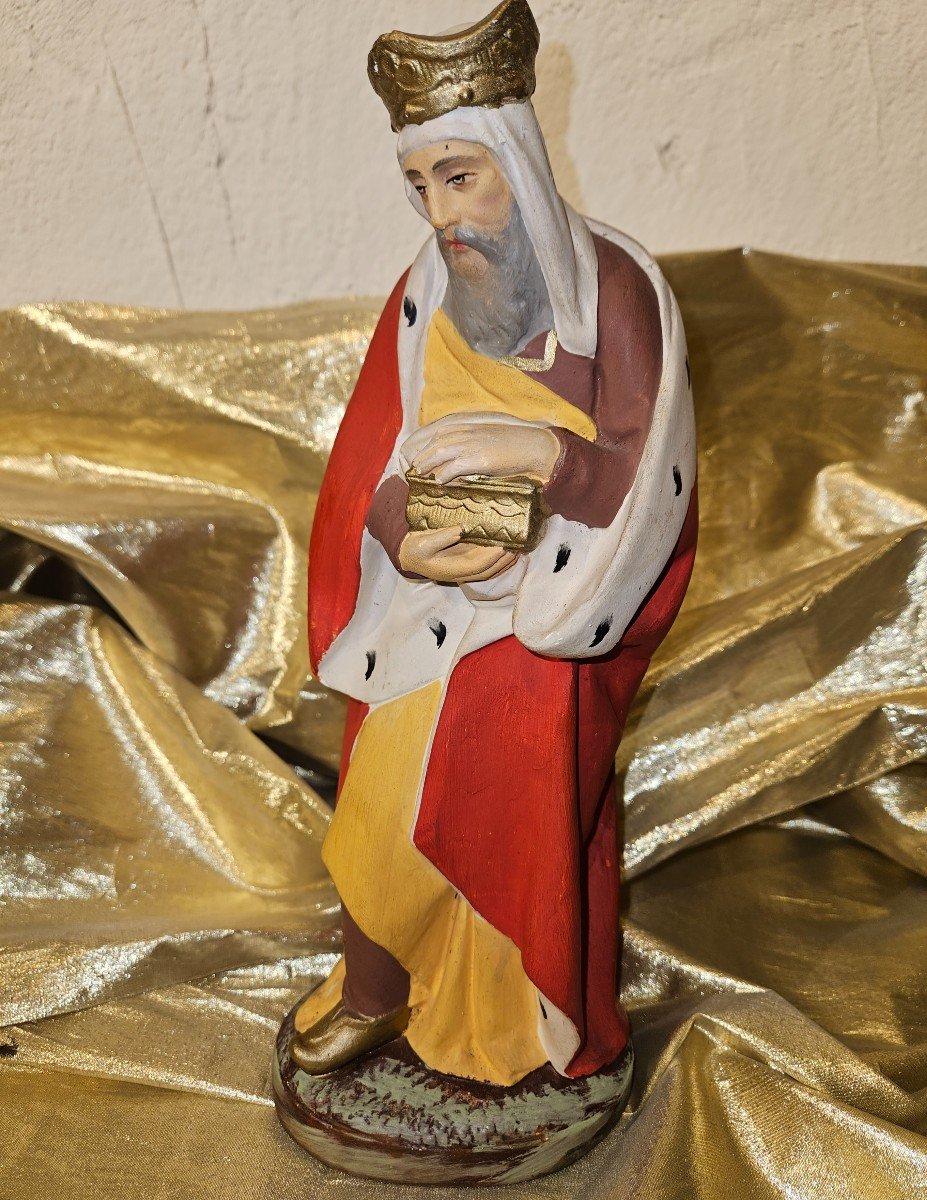 Nativity Scene Figure - Polychrome Plaster - Three Kings - Height 31cm -