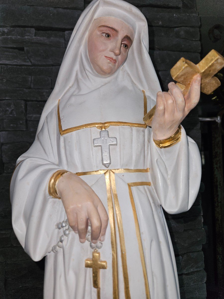 Polychrome Terracotta Statue Of Saint Colette Of Corbie - 19th Century.-photo-7