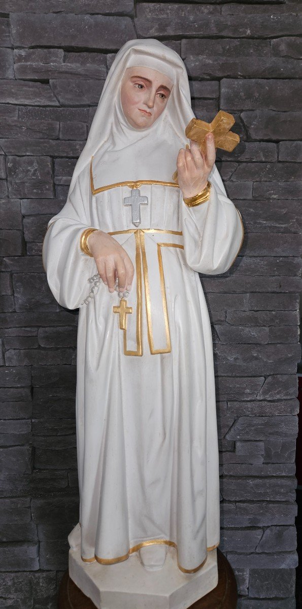 Polychrome Terracotta Statue Of Saint Colette Of Corbie - 19th Century.-photo-8