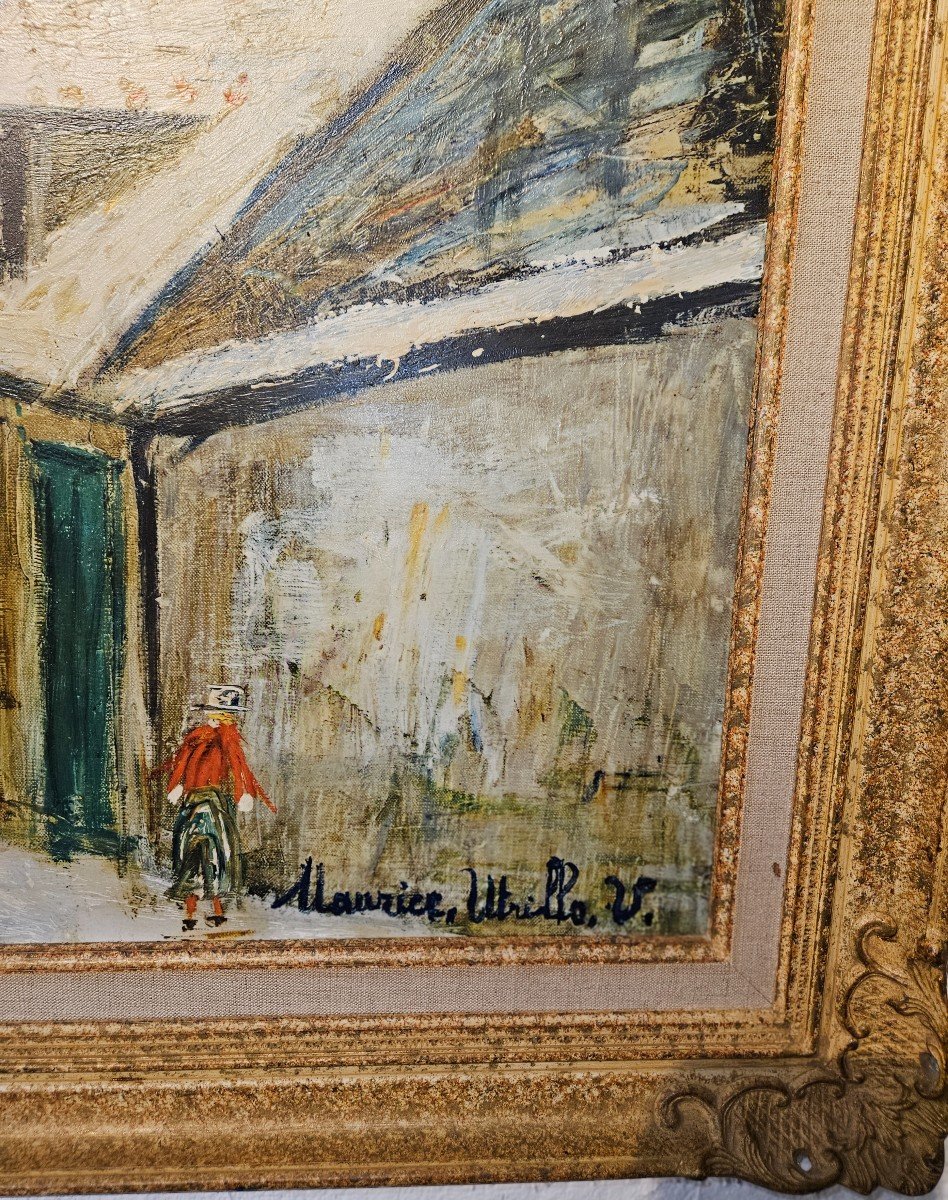 Tableau Huile Sur Toile - Maurice Utrillo (d'après) - (1883 - 1955) - Rue De Montmartre   20ème-photo-4