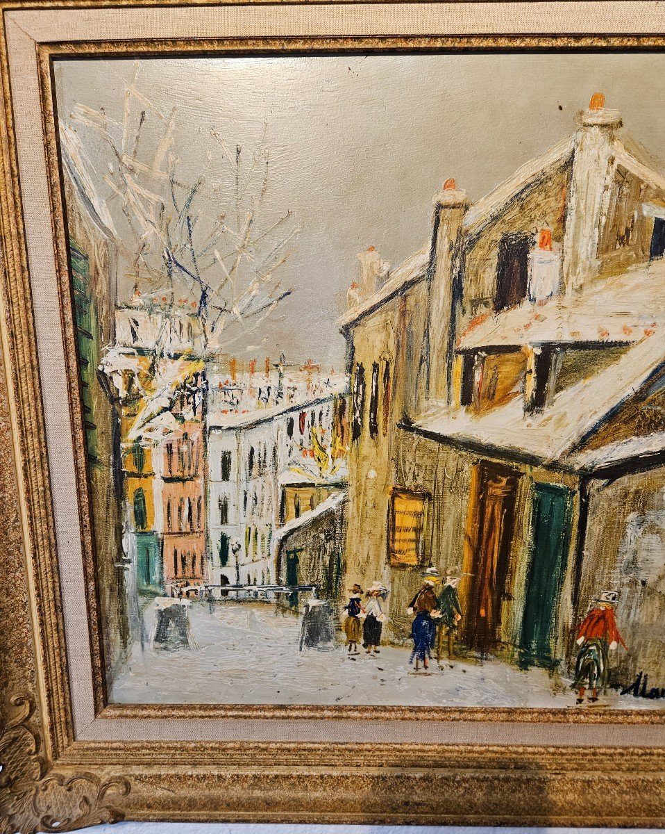 Tableau Huile Sur Toile - Maurice Utrillo (d'après) - (1883 - 1955) - Rue De Montmartre   20ème-photo-1