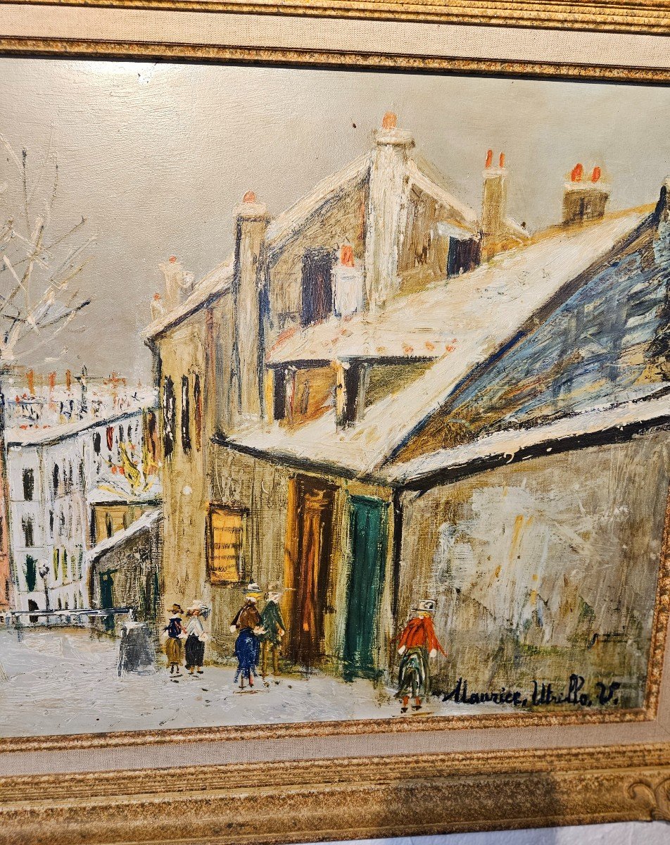 Tableau Huile Sur Toile - Maurice Utrillo (d'après) - (1883 - 1955) - Rue De Montmartre   20ème-photo-2