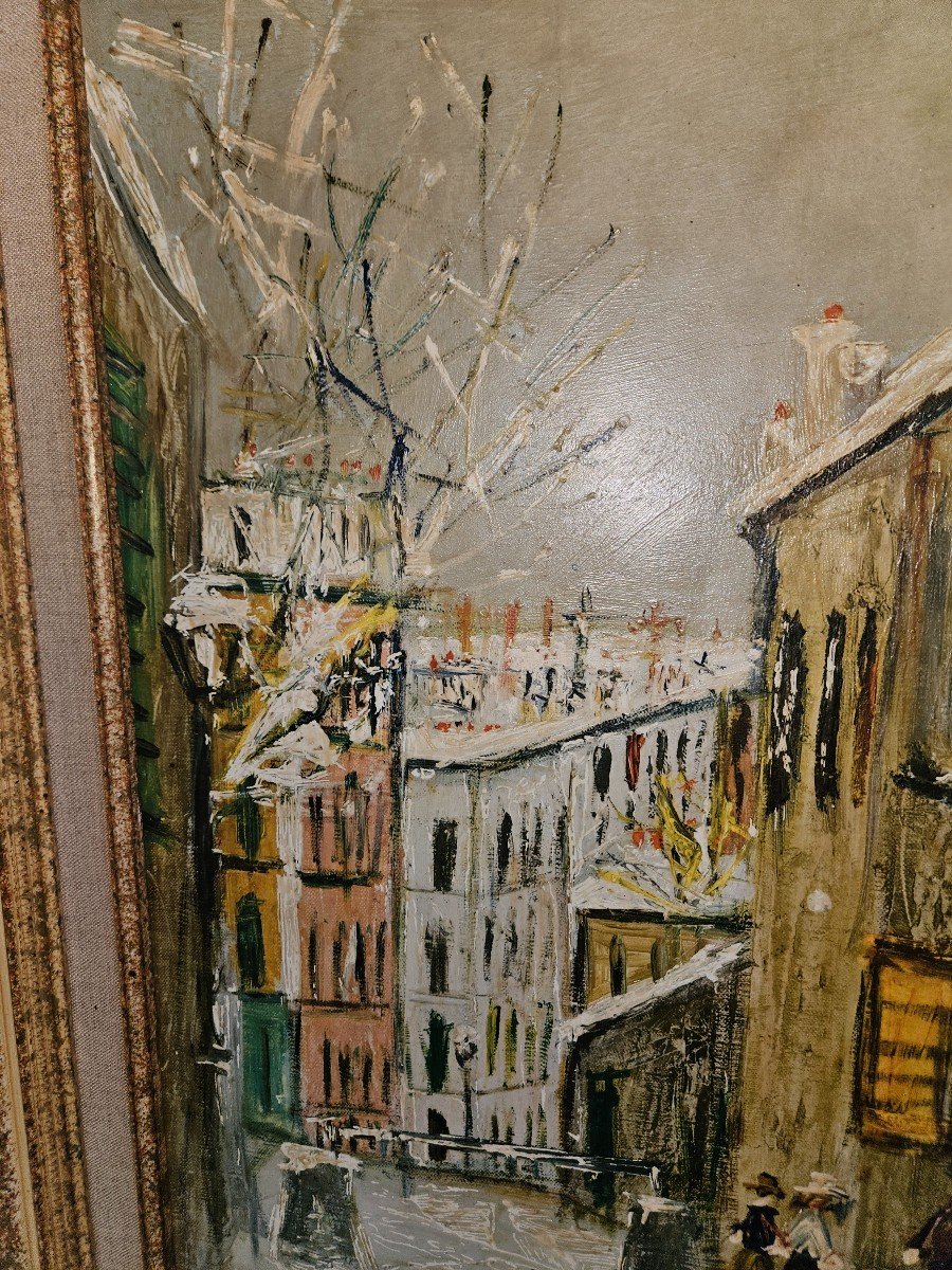 Tableau Huile Sur Toile - Maurice Utrillo (d'après) - (1883 - 1955) - Rue De Montmartre   20ème-photo-3