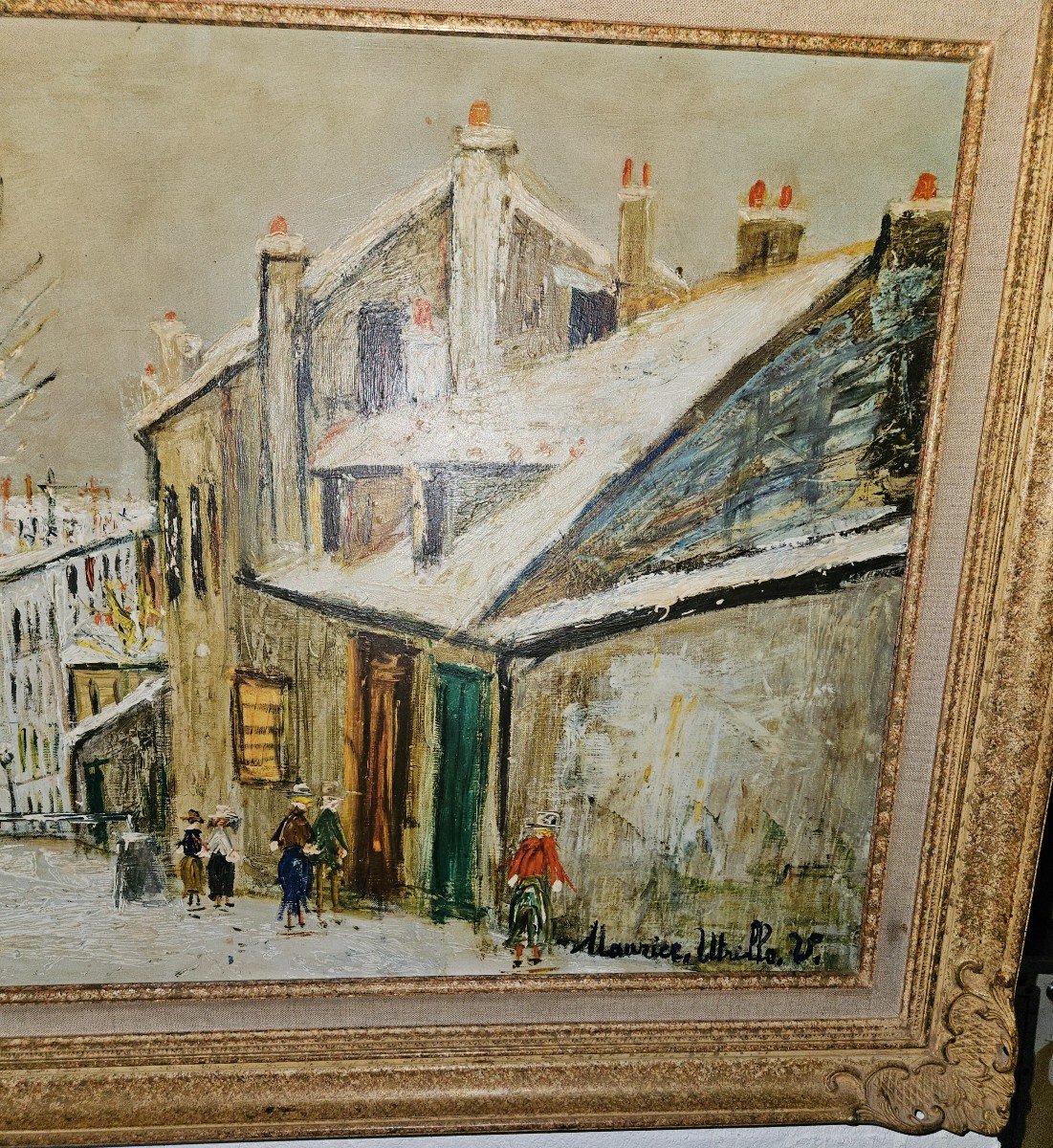 Tableau Huile Sur Toile - Maurice Utrillo (d'après) - (1883 - 1955) - Rue De Montmartre   20ème-photo-4