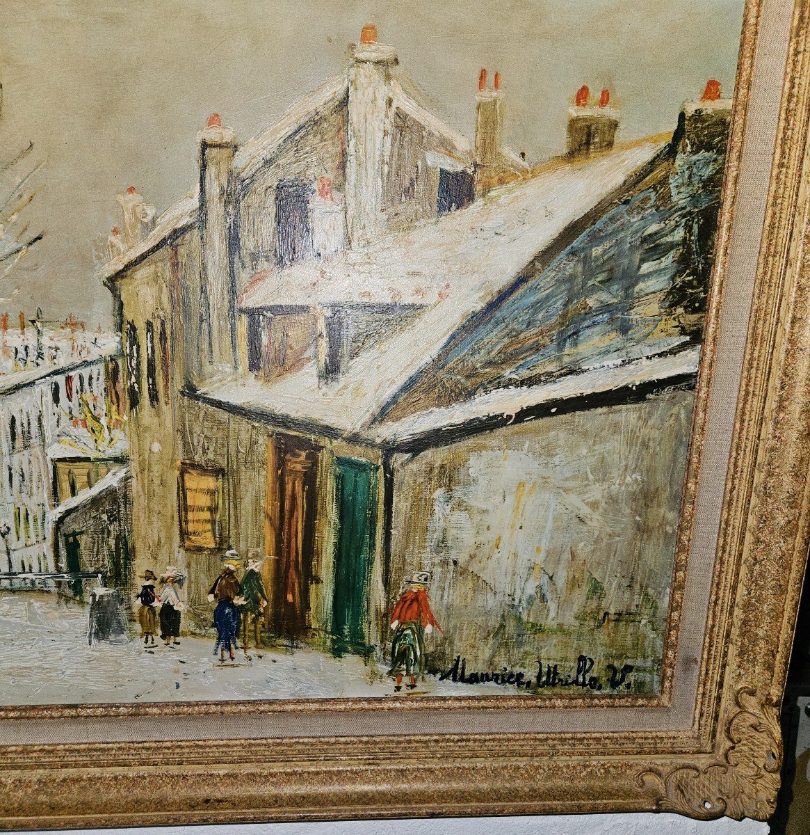 Tableau Huile Sur Toile - Maurice Utrillo (d'après) - (1883 - 1955) - Rue De Montmartre   20ème-photo-8