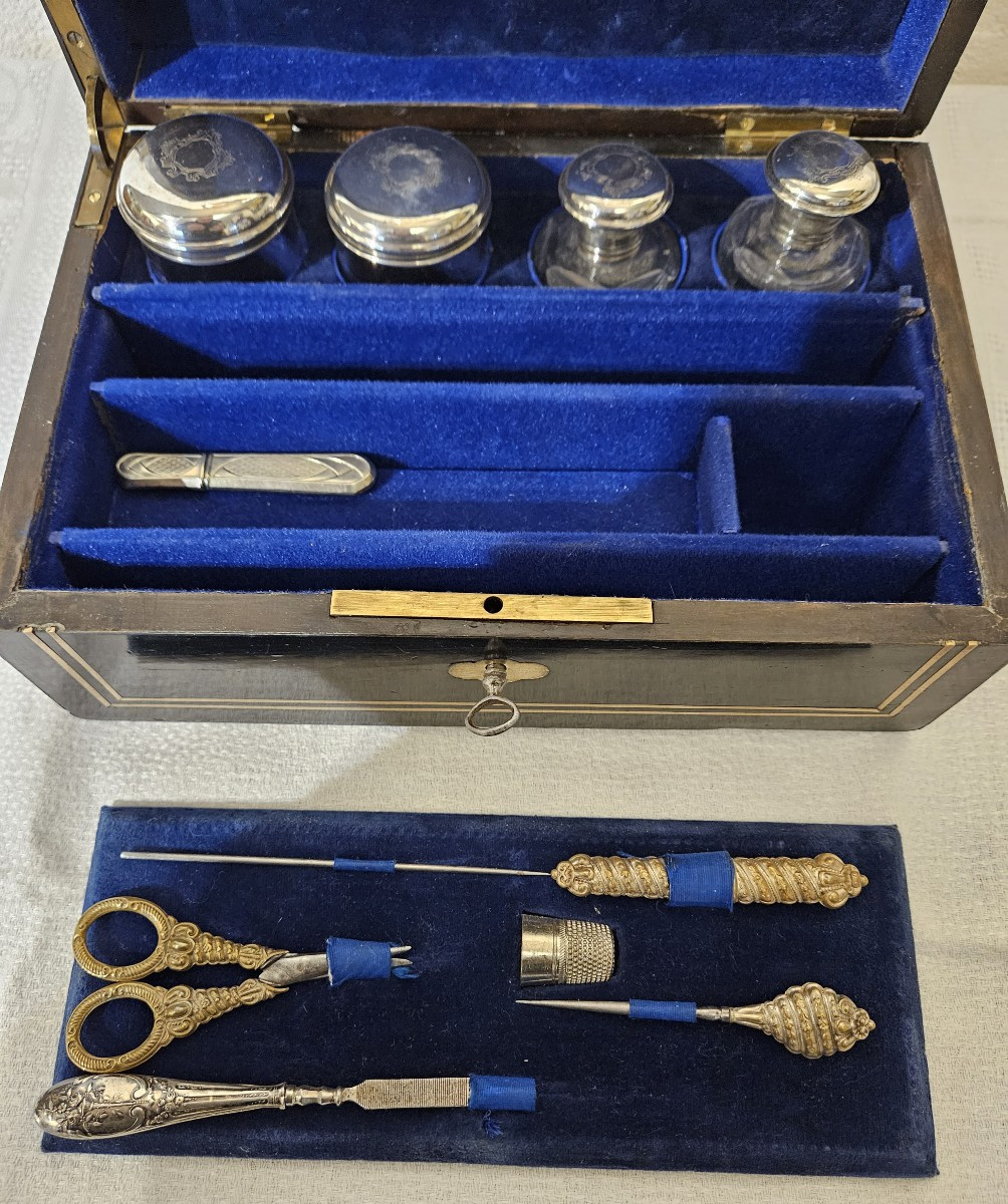 Coffret Nécessaire De Voyage - Cristal Et Argent  - époque Napoléon III-photo-3