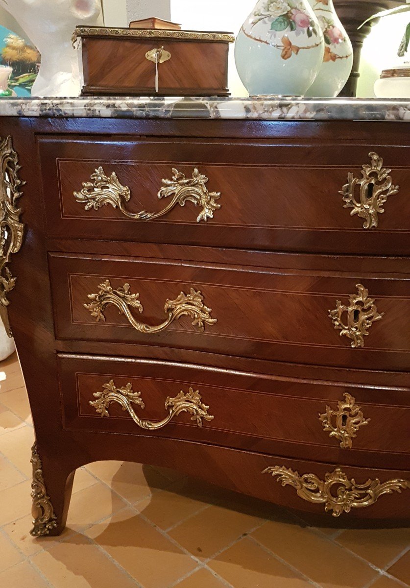 Commode Marquetée De Style Louis XV Début 19ème-photo-3