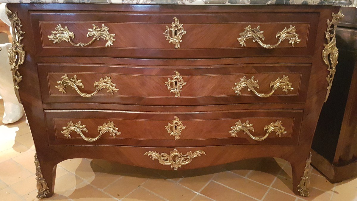 Commode Marquetée De Style Louis XV Début 19ème