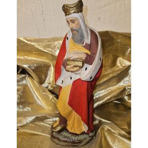 Personnage De Crèche - Plâtre Polychrome - Roi Mage - Ht 31cm -