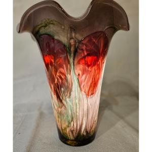 Blown Vase By Glassmaker Joseph Milane In Biot - 20th Century