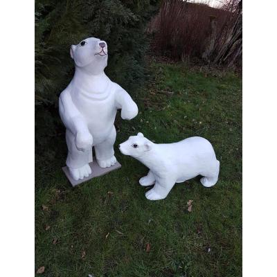 Set Of Two White Bears Emblems Of A Confectionery From Around 1930