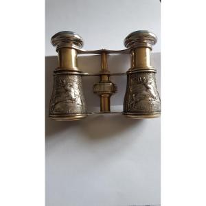 Pair Of Silver Metal Theater Binoculars - 19th - Maison Chevalier - Paris