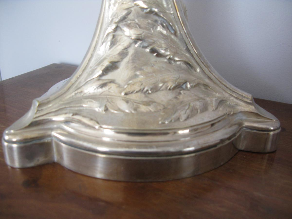 Lampe à Pétrole Art Nouveau Christofle Bronze Argenté H 60cm-photo-4