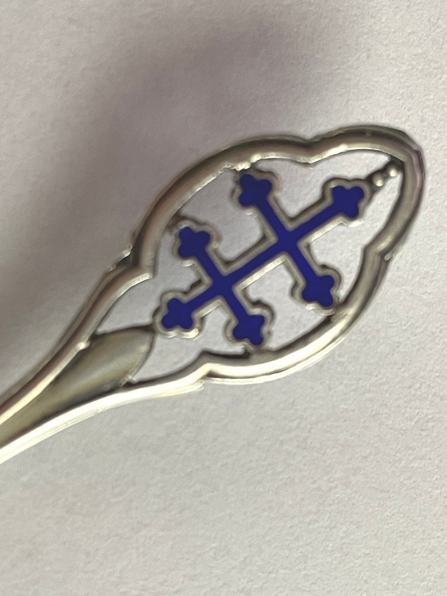 Cuillère à café Argent Avec Croix De Lorraine émaillée Bleue   L : 11cm