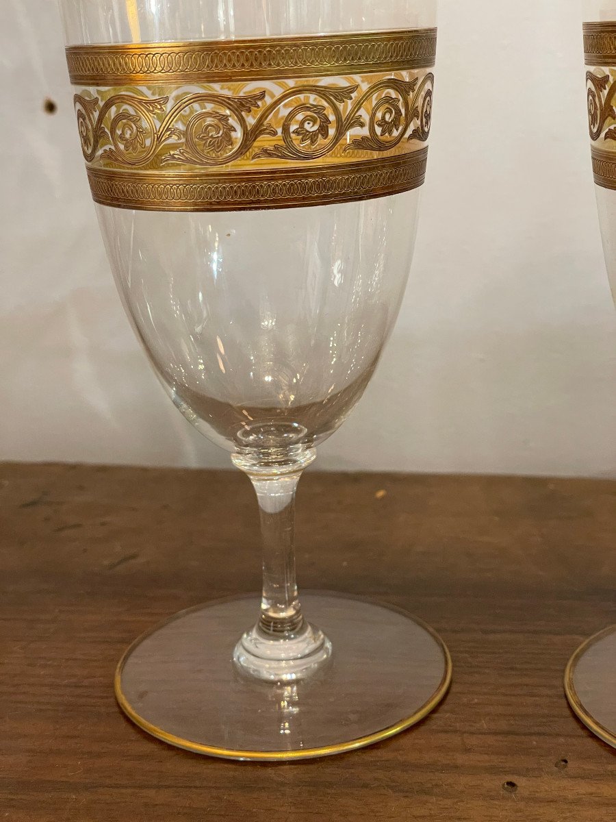 Baccarat: In Box 2 Crystal Glasses - Golden Acanthus Leaves Decor-photo-4