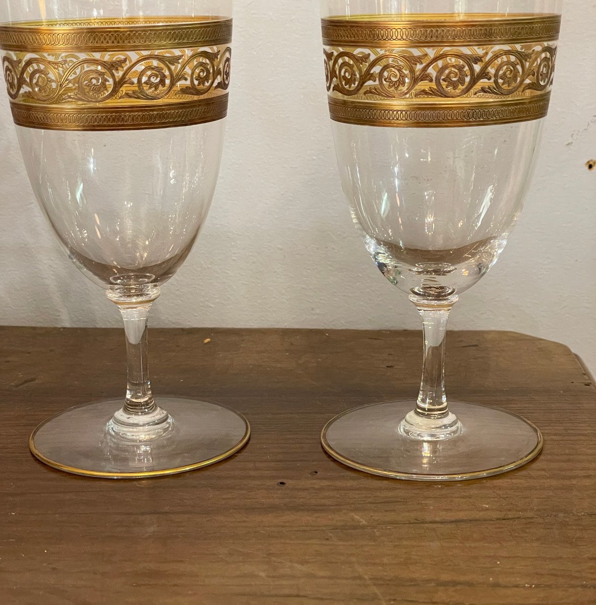 Baccarat: In Box 2 Crystal Glasses - Golden Acanthus Leaves Decor-photo-1