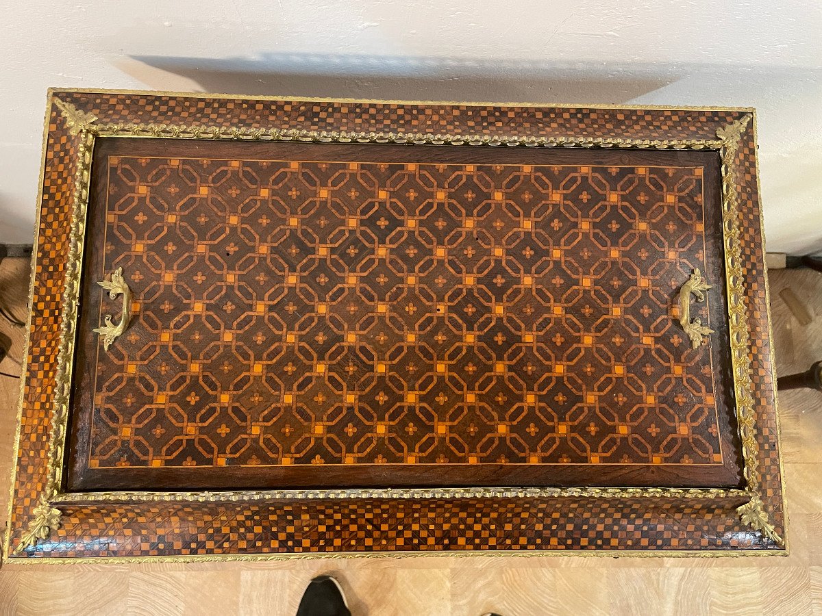 19th Century Living Room Planter In Cube Marquetry Decorated With Original Gilt Bronze - Complete-photo-3