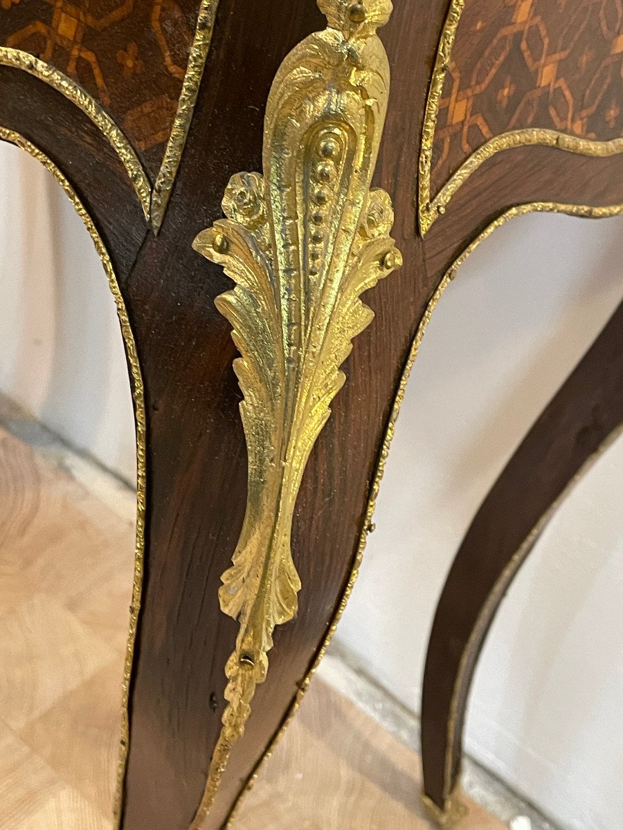 19th Century Living Room Planter In Cube Marquetry Decorated With Original Gilt Bronze - Complete-photo-3